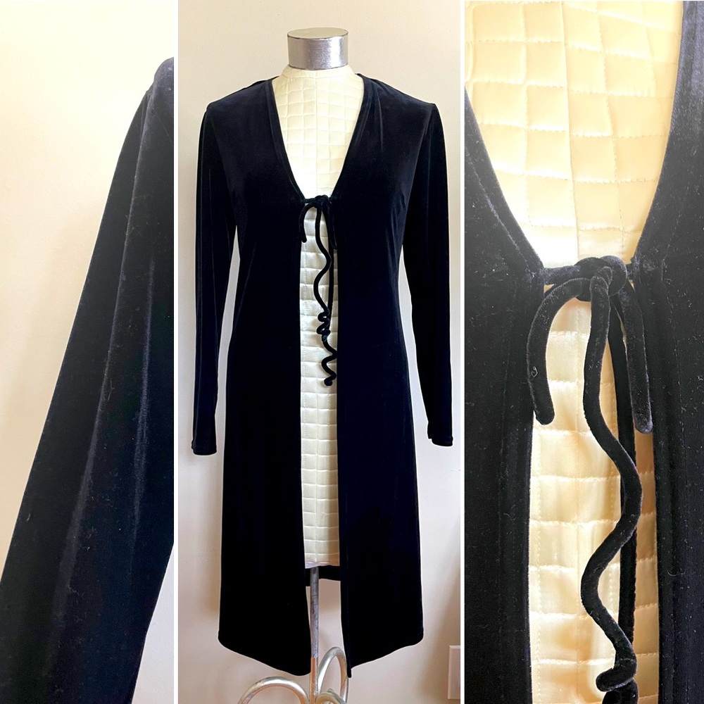 Vintage velvet velour 90s duster cardigan with tie front S